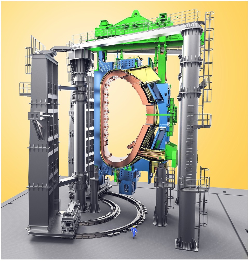 섹터 부조립 장비에서 조립되는 ITER 섹터 이미지