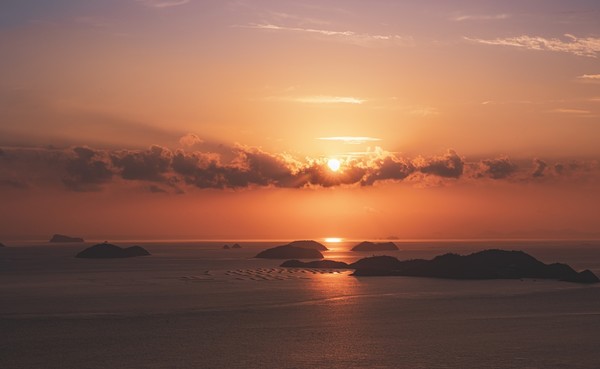 해변의 보라색 일몰